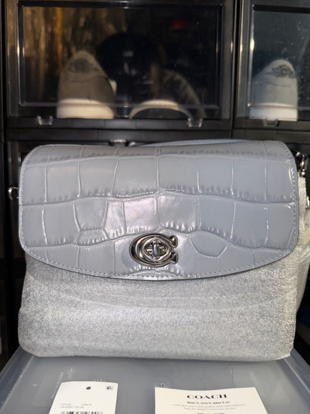 Coach Gray embossed croc leather cassie Crossbody 19 - Picture 2 of 11